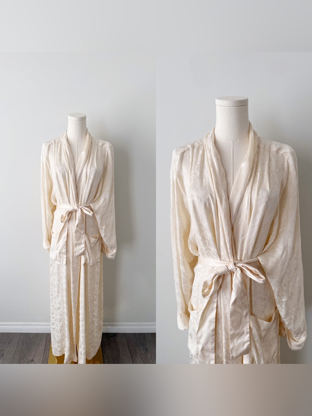 1980s Ivory 100% silk long sleep robe